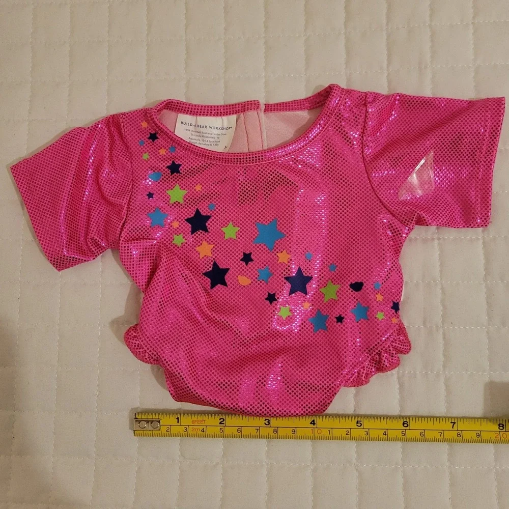 Build-A-Bear Workshop Pink Metallic Star Print Ruffle Leo Plush Stuffed Animal